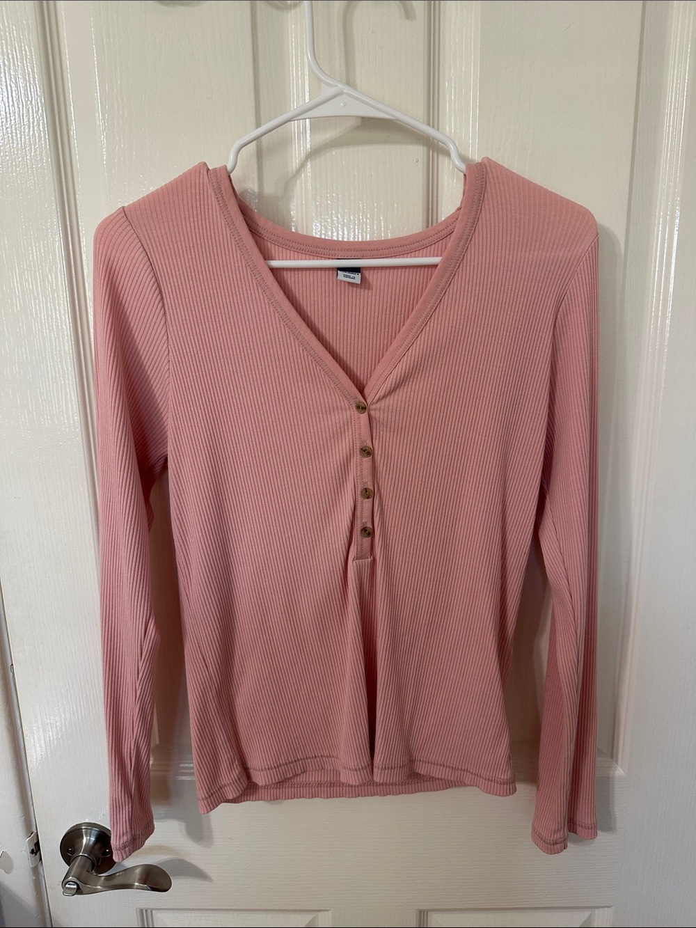Old Navy Ribbed Henley Long Sleeve Top - Blush Pink